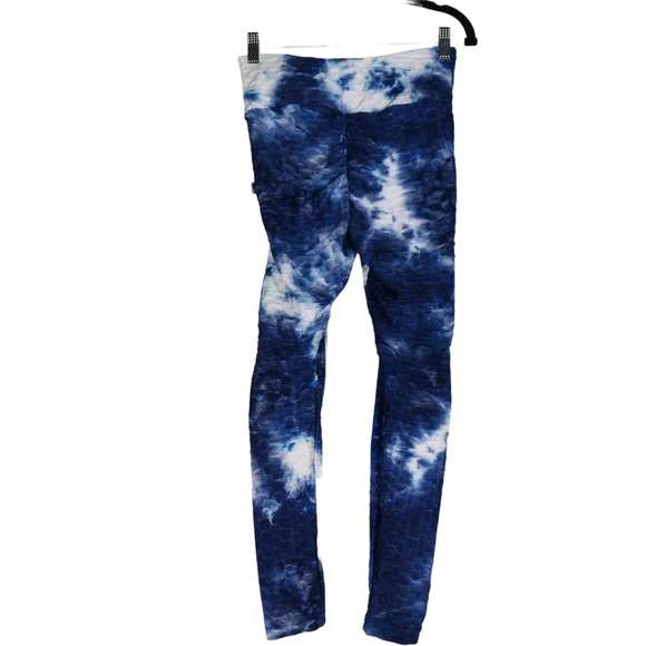 NEW Hot Kiss Blue Tie Dye Leggings Womens Small Elastic Waist Textured Fabric - Picture 1 of 9